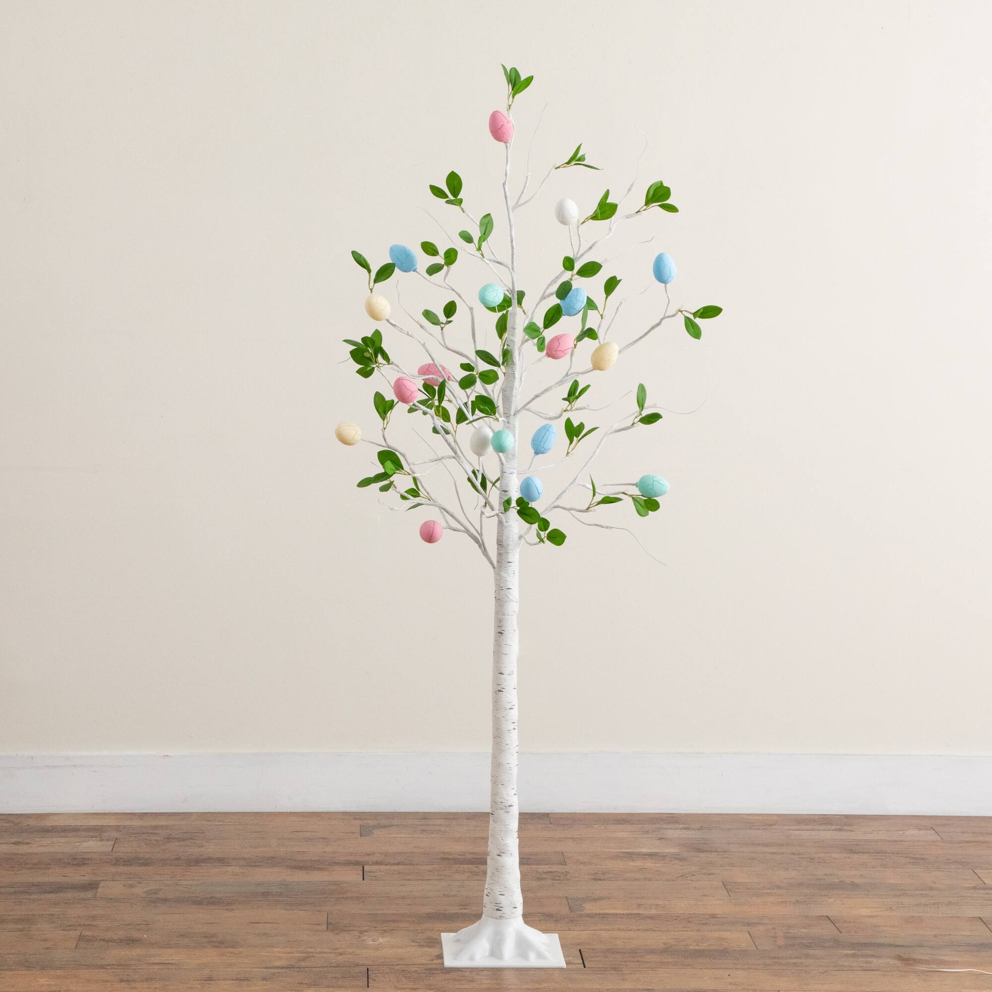 5ft. Pre-Lit Artificial Blooming Easter Egg Twig Tree with 72 Warm White LED Lights